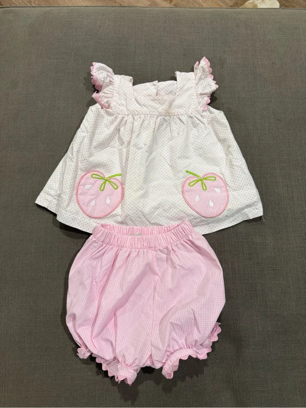 Girls Pink Strawberry Appliqué Two-Piece Set